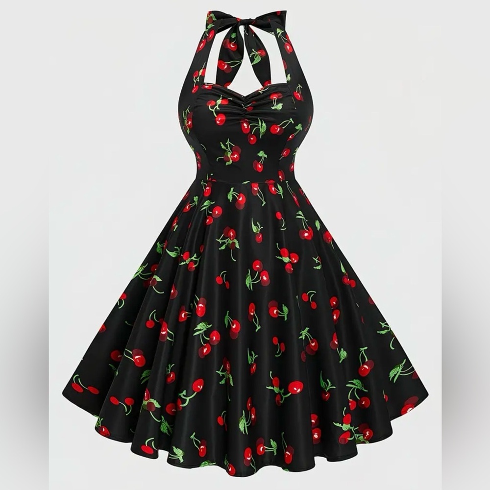 Black Cherry Halter Swing Dress - Unbranded